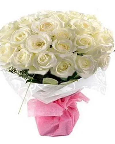 30 white south african roses bouquet